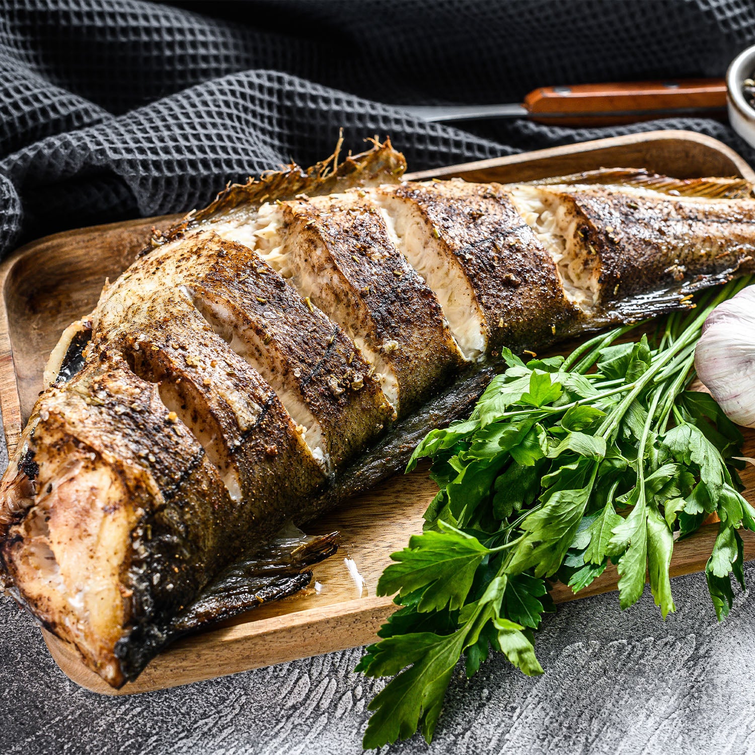 Crispy Herb Crusted Roasted Bass